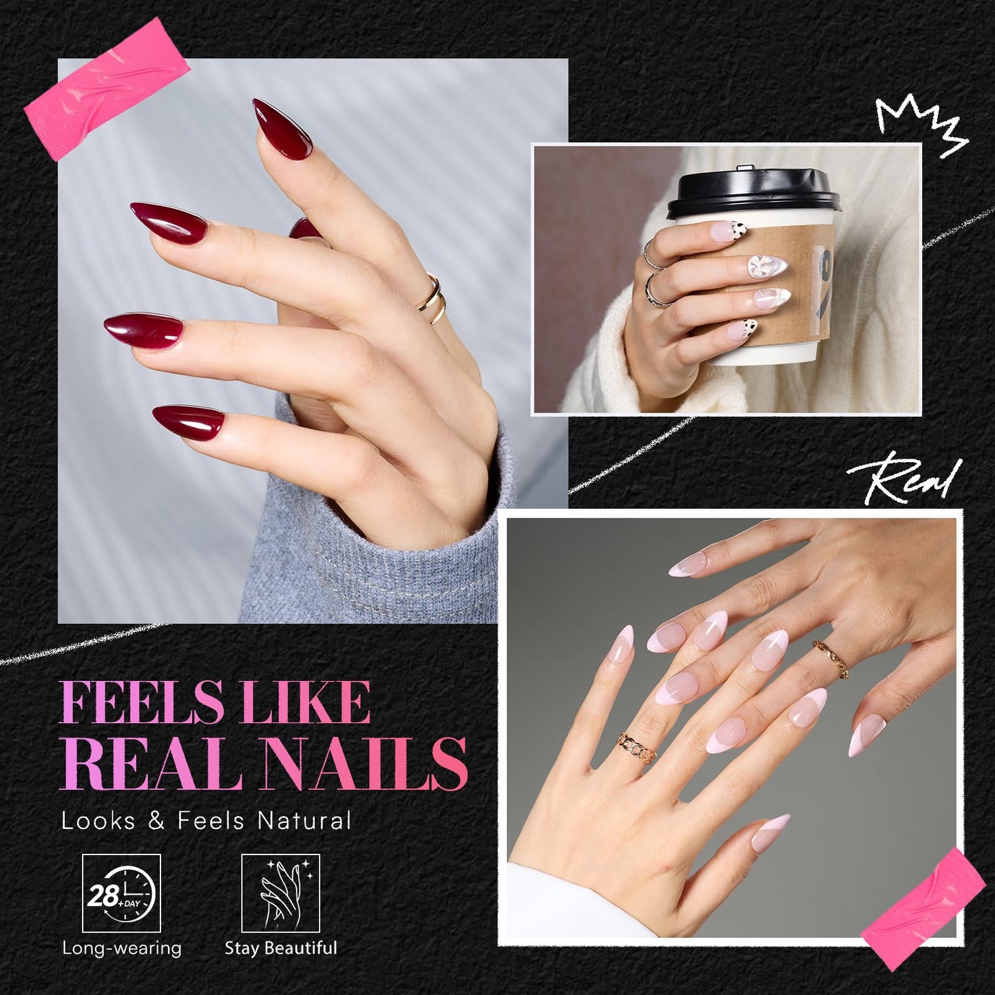 Makartt Short Almond Nail Tips: 240PCS, 15 Sizes, Pre Etched Fake Nails, Clear Gelly Half Matte Full Cover Soft Acrylic Press On Nail Extensions Salon and Home DIY for Flat & Natural Nail Beds