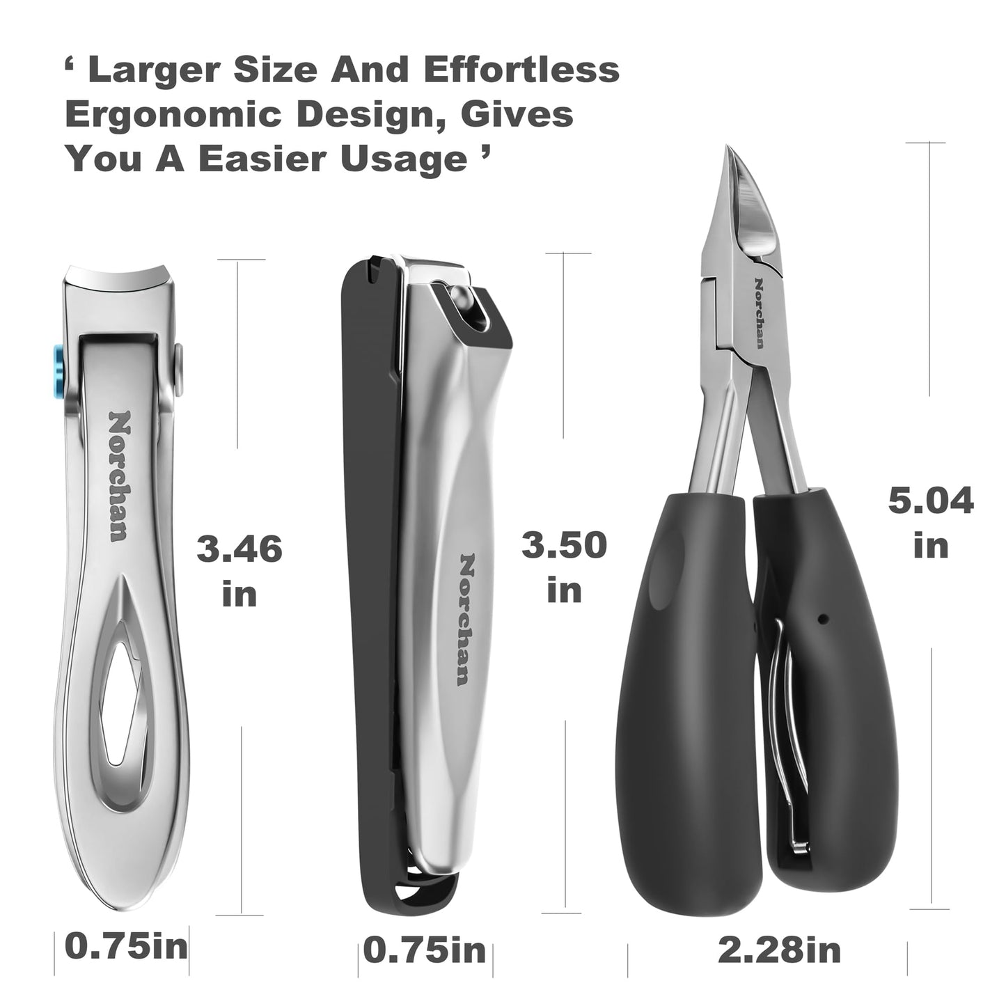 NORCHAN Large Nail Clippers Set, 5-Piece Sharp Toenail and Fingernail Clippers with Nail File, Ideal for Men and Women (Premium, Big Size, Heavy-Duty Design)