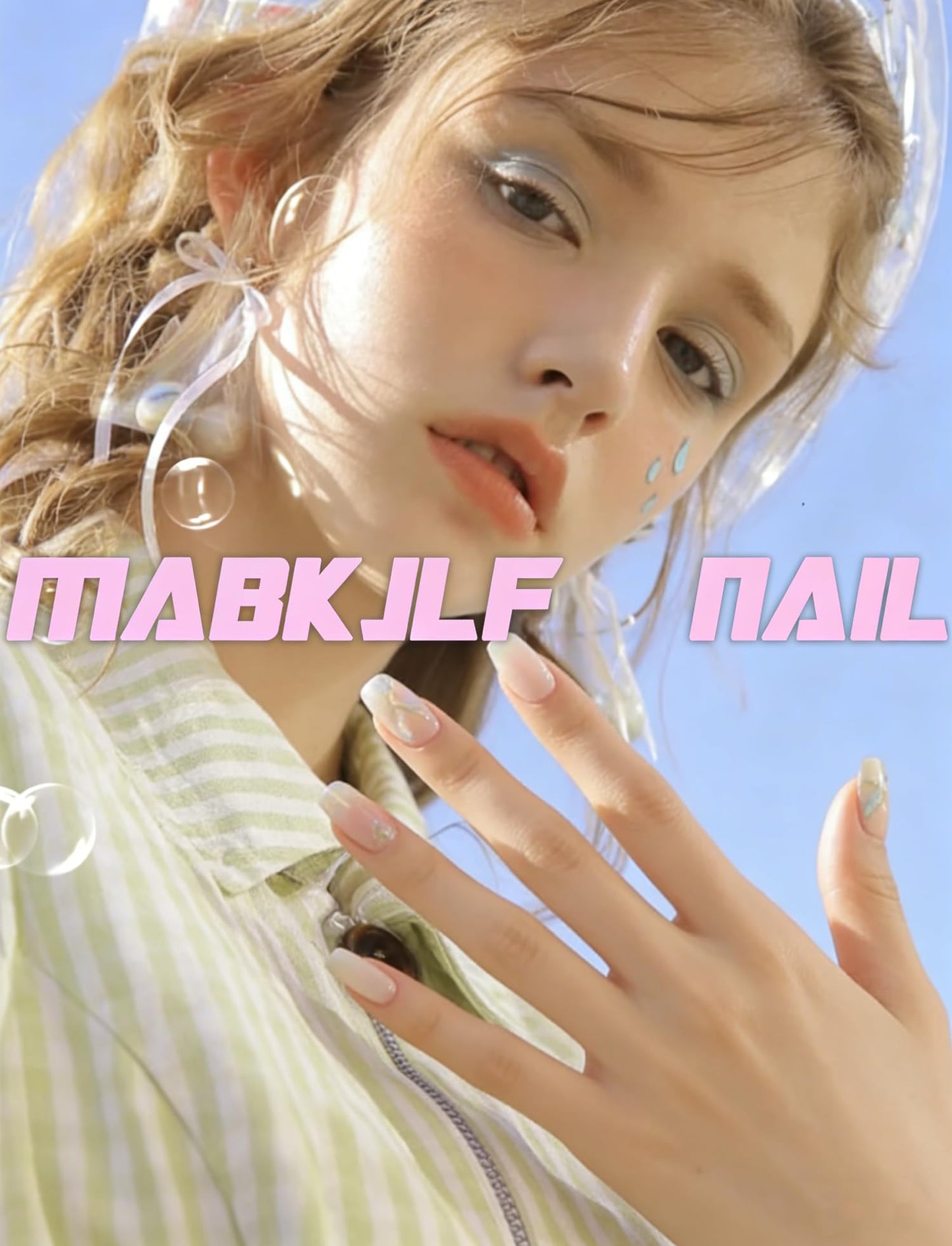 Press on Nails Short Square MABKJLF Petite Fake Nail White French Tip False Nails with Rhinestones Flower Gold Ball Designs Glossy Glue on Nail Spring Full Cover Acrylic Nails for Women Girls 24Pcs
