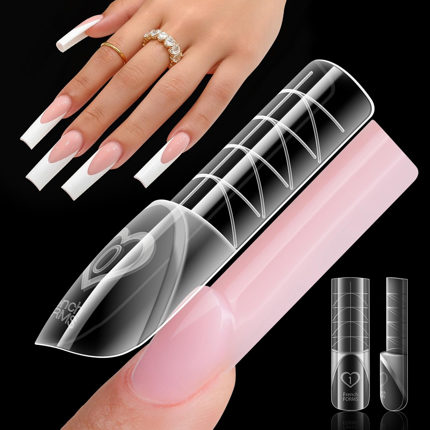 Gelike EC Dual Forms for Builder Gel: Square Space French Dual Nail Form Work with Polygel and Extension Gel - 15 Sizes 120PCS Reusable 20+ Times Clear 3D Acrylic Molds Kit with Straight Side C-curve