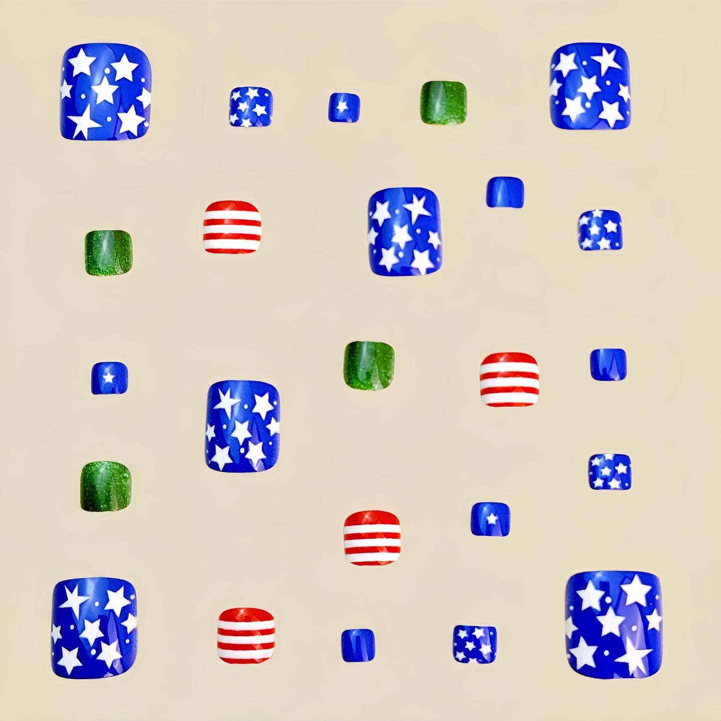 24Pcs 4th of July Press on Toenails Short Square Fake Toe Nails Independence Day Glossy Acrylic Toenails Red White Blue Toe Nails False Toenail Press Ons Patriotic Star Stick on Toenail for Women
