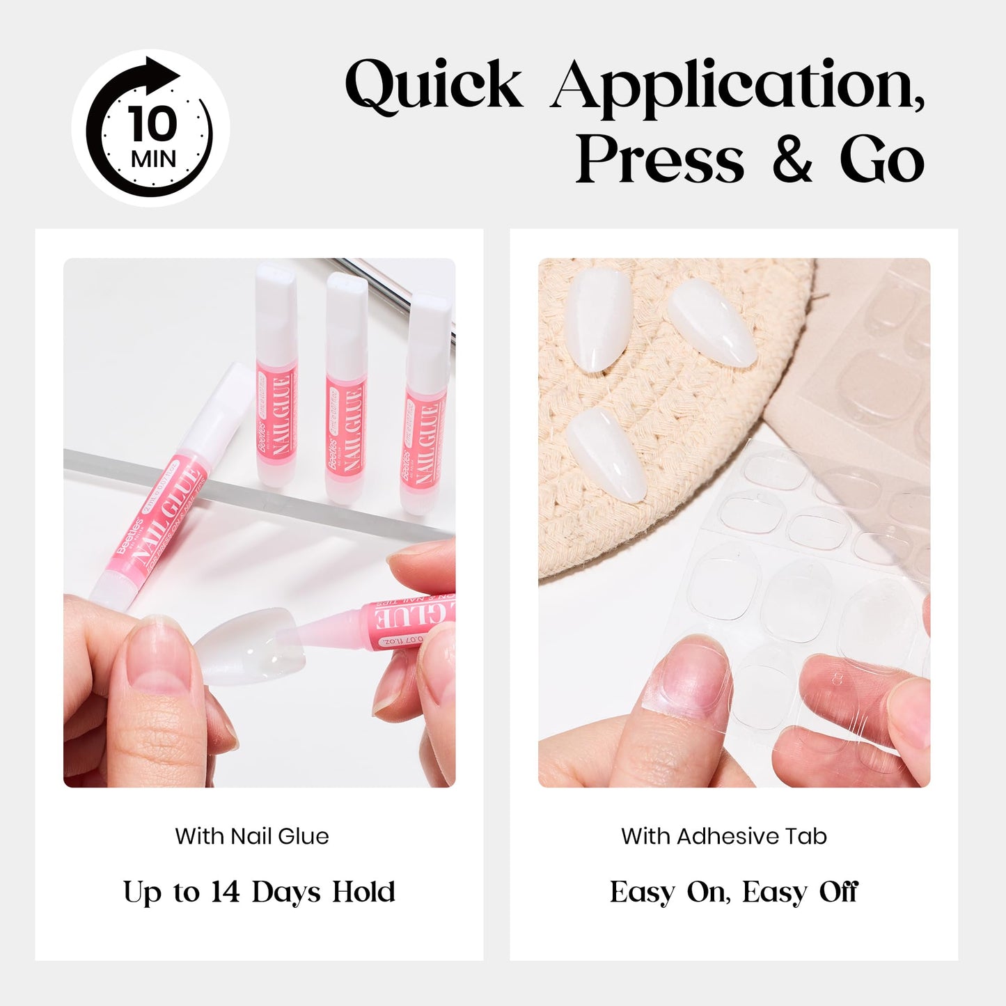 Beetles Natural Milky White Press On, Short Square Press On Nails, Soft Nail Gel Nail Kit with Fast-Dry Nail Glue & Adhesive Tabs, 30pcs 15 Sizes, Stick-On Nails for Girls & Women
