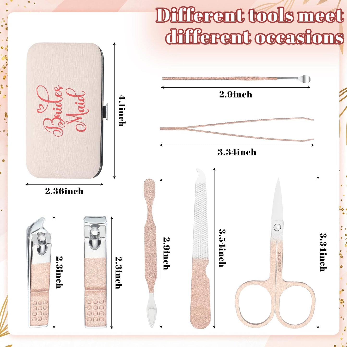 Lanties 8 Pack Bridesmaid Proposal Gifts 7 in 1 Manicure Set Gifts for Women 1 Bride Stainless Steel Nail Clipper Set 7 Bridesmaid Manicure Sets for Bridal Shower Wedding Bachelorette Party Favors