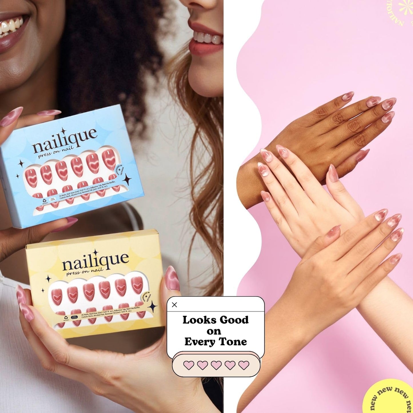 NAILIQUE Press On Nails Short Almond, Handmade Soft Gel Chrome Glazed Donut Nude White Polka Dot Fake Nails, 26pcs Reusable Nail Tips with Glue & Remover, Salon Quality Wedding & Everyday Manicure