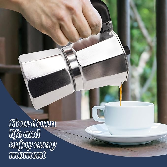 2 Cup Moka Pot Aluminum 100ml Italian Coffee Maker Stovetop Espresso CoffeeMakers Mocha Pot Percolator Greca Coffee Maker for Electric Ceramic Stove Portable for Easy Brewing