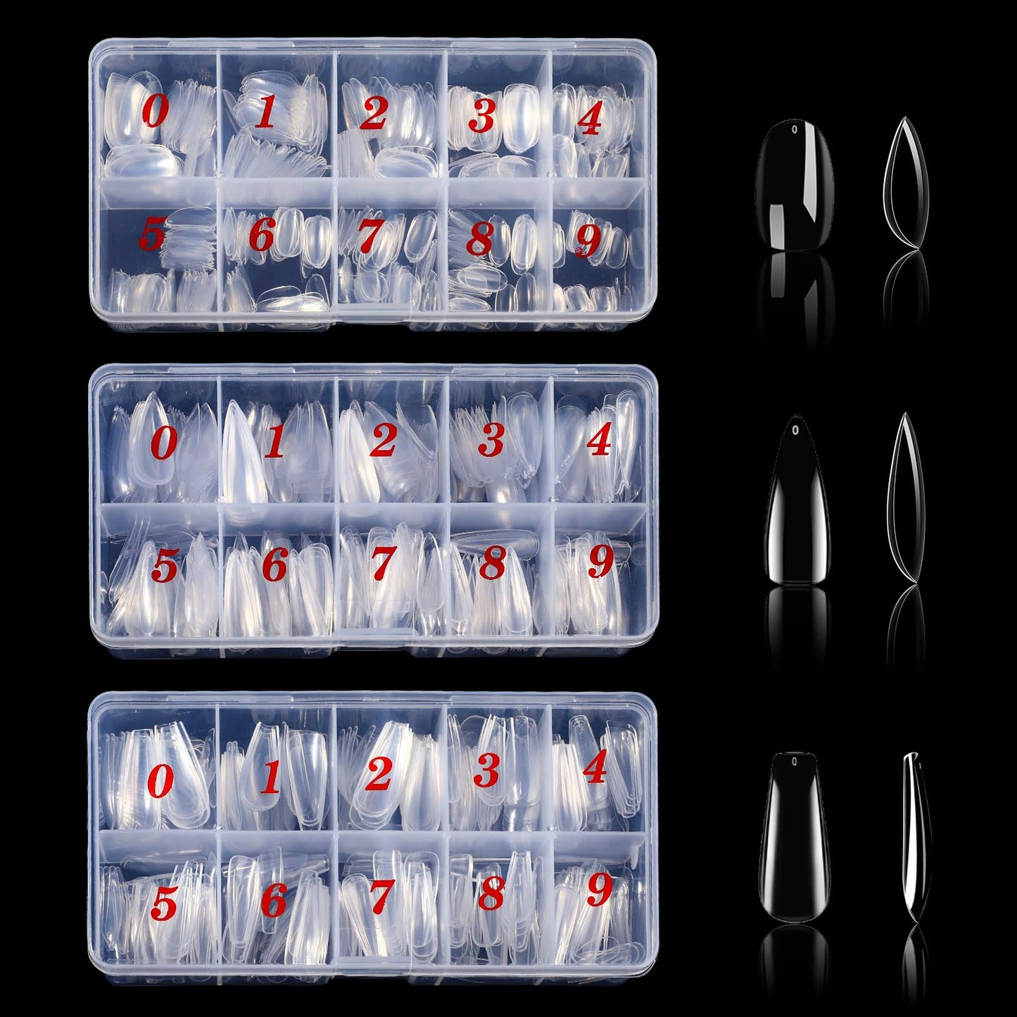 1400 Pcs 3 Styles Clear Nail Tips, Pre-shaped Acrylic Press on Nails Kit with Short Oval Nail Tips, Square and Stiletto, Fake Soft Gel for Extension Manicure Home DIY
