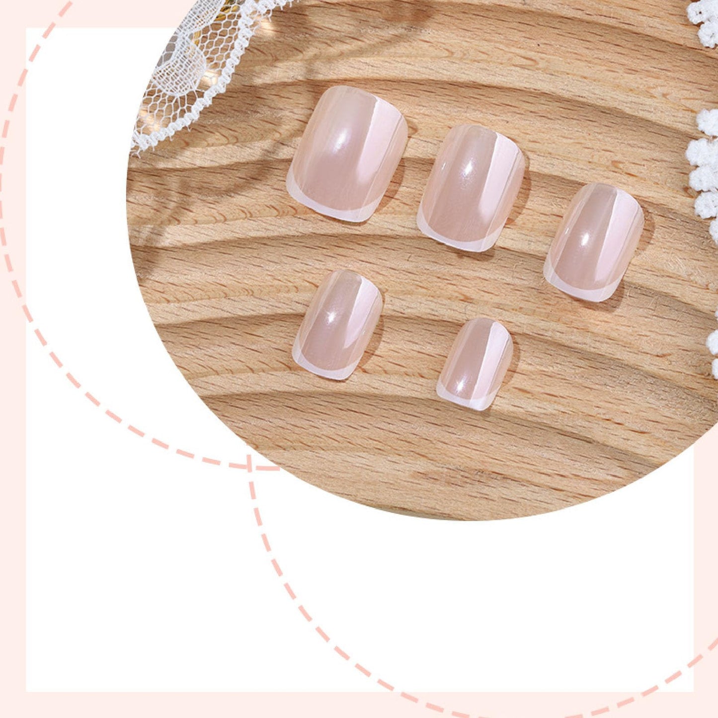 24Pcs Chrome Press on Nails Short Square Fake Nails with French Tip Full Cover Glossy Designs Nails Press ons Pink False Nails Simple Stick on Nails for Women