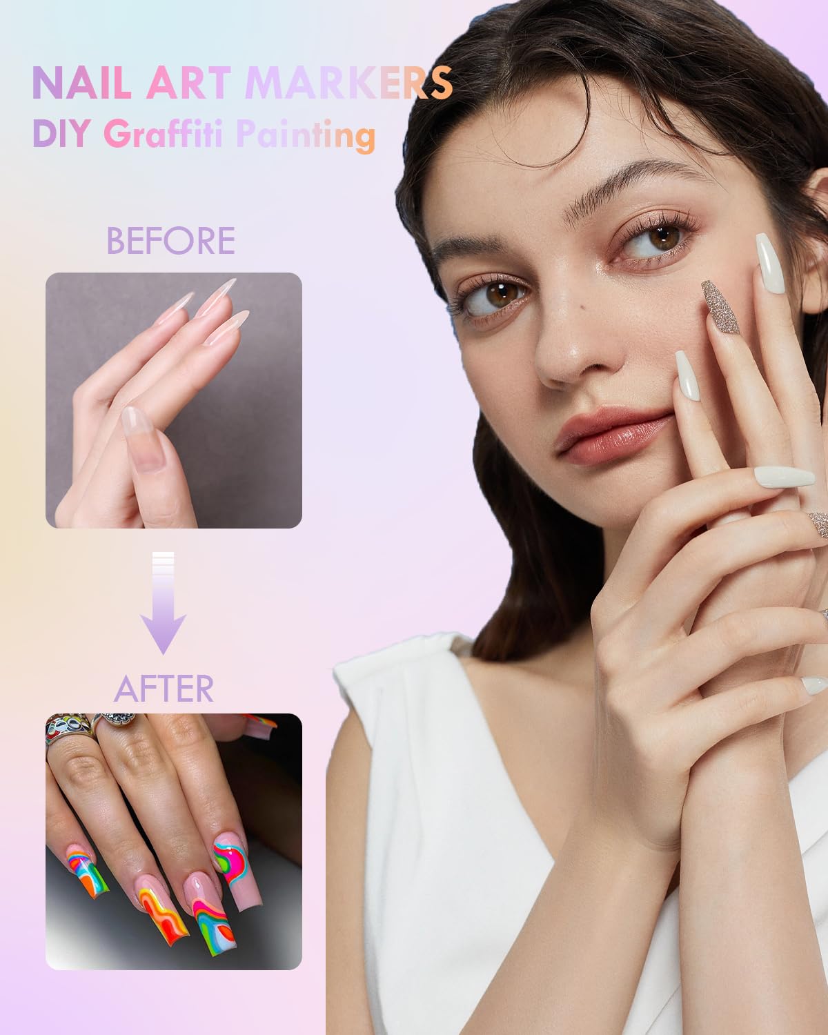 Xipan 18 Colors Nail Art Pens Set, 3D Nail Polish Pens Quick-Drying Nail Art Acrylic Paint Nail Point Dotting Liner Pen Tools for Home & Salon Nail DIY