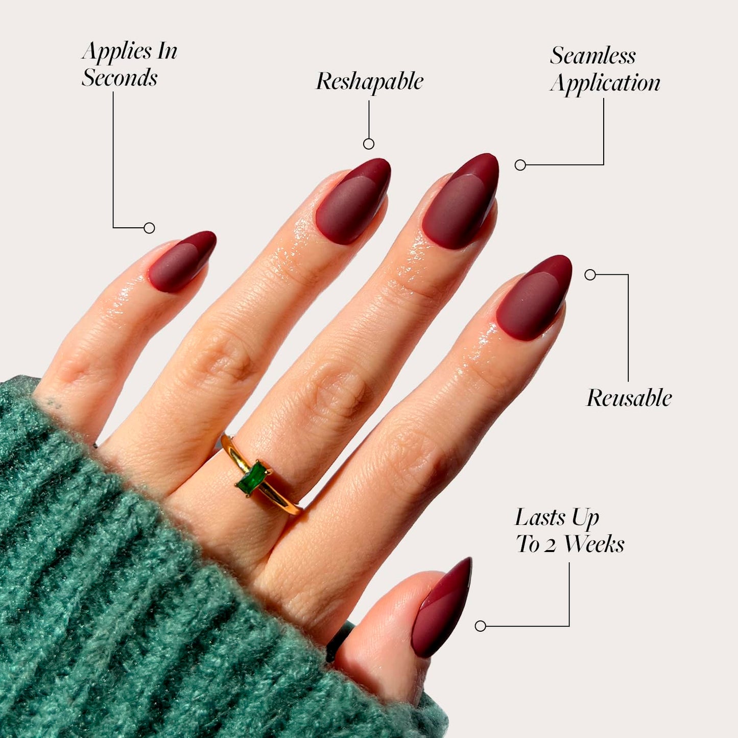 Glamnetic Press-On Nails Bundle - Merlot & Hailey | Matte Short Almond Dark Red Nails with Glossy French Tips | Glazed Short Almond False Nails | Reusable, Salon-Quality Nail Kits
