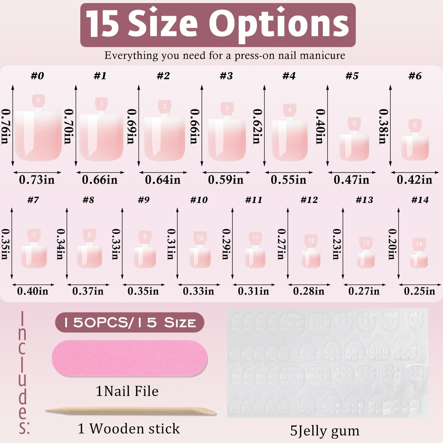Bellelfin Ombre Press On Toenails For Women with Nail Adhesive Tabs, 150 Pcs Light Pink Ombre Toe Nail Press Ons, Short Square Toenail Press On, 15 Sizes Full Cover Acrylic Fake Toe Nails