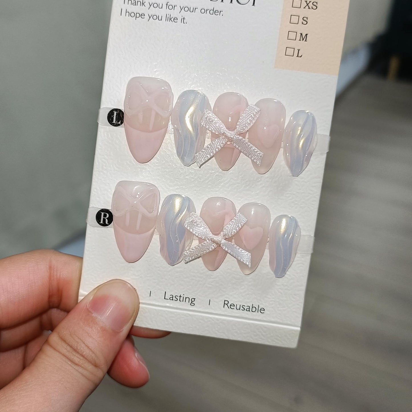 TENPAL French Tip Press On Nails Short Almond Nude Pink Gel Fake Nails With Glue Aurora French False Nails With Sparkling Waves 3D Bow 10pcs/Box Lovely Sweet Cute Acrylic Stiletto Nail Tips(XS)