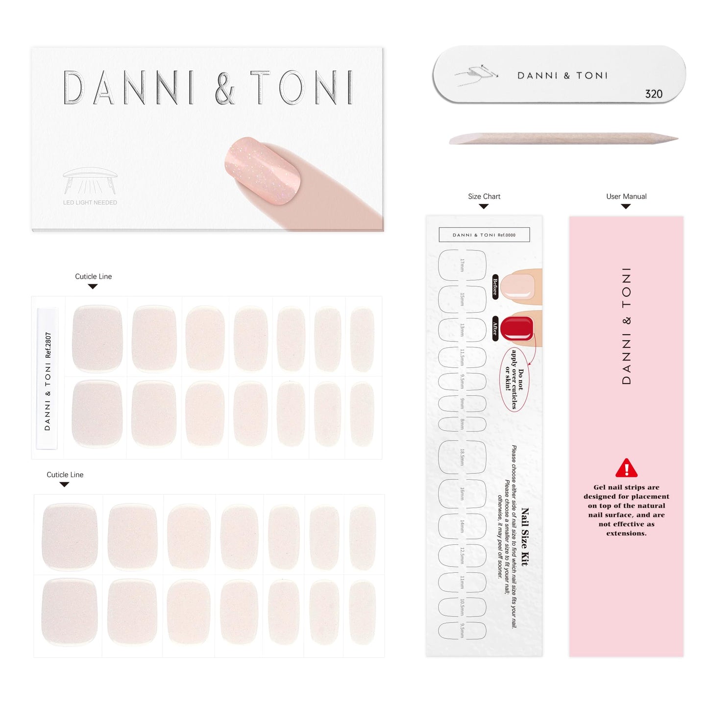 DANNI & TONI Semi Cured Gel Nail Strips Mermaid Glitters (Fairy Dust) Aurora Gel Nail Stickers 28 Stickers Gift for Woman