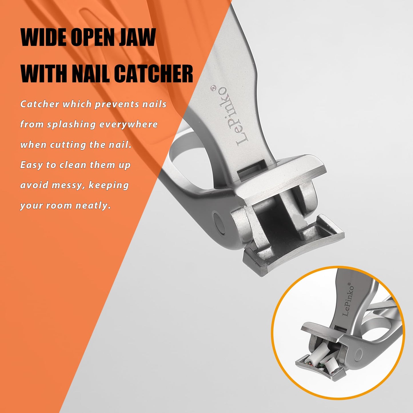Angled Head Large Toenails Clippers for Seniors, Nail Clipper for Thick Toenails and Fingernails, Nail Cutter with Catcher, Nano Glass Nail Buffer, Gifts for Stocking Stuffers Men Women