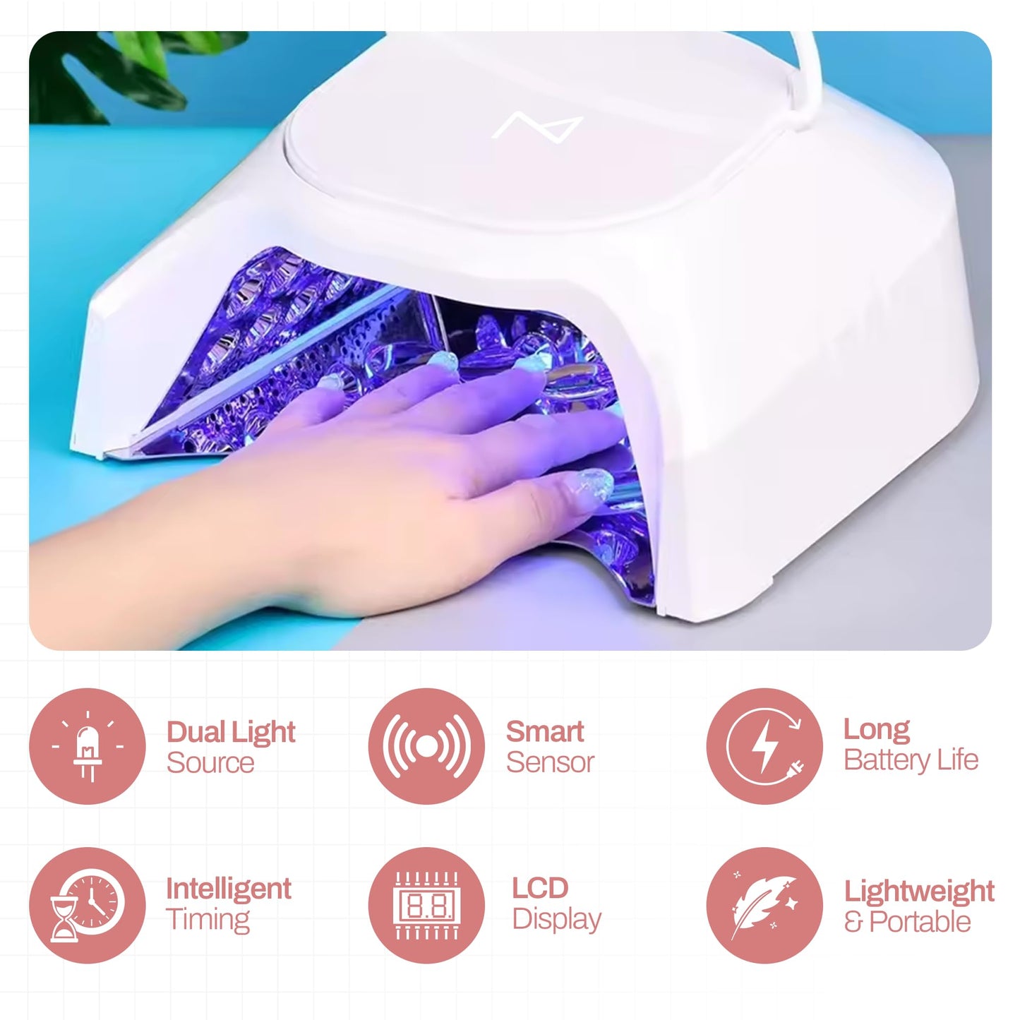 M - GlowPro Professional Hybrid 86W Wireless Rechargeable UV LED Nail Curing Lamp Cordless Nail Dryer for Gel Nails, Manicure, Pedicure (Black)