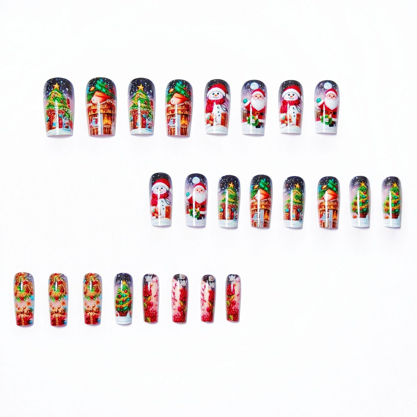 24Pcs Christmas Press on Nails Medium Length Fake Nails with Santa Claus Designs Square Christmas Tree False Nails for Women Snowman Full Cover Xmas Glue on Nails Holiday Manicure Kit