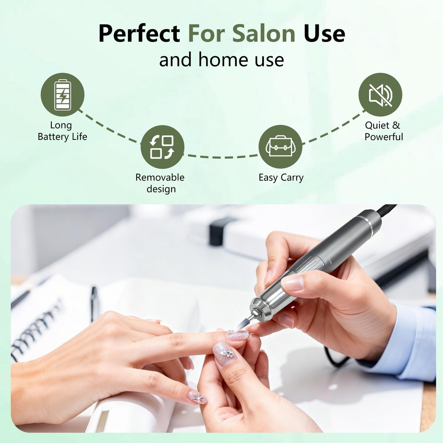 BETE Professional Nail Drill, 40000 RPM Cordless Electric Nail File Kit with 6 Bits, Rechargeable Efile for Acrylic Gel Nails Polishing, Manicure Tools for Salon Home Use, Black