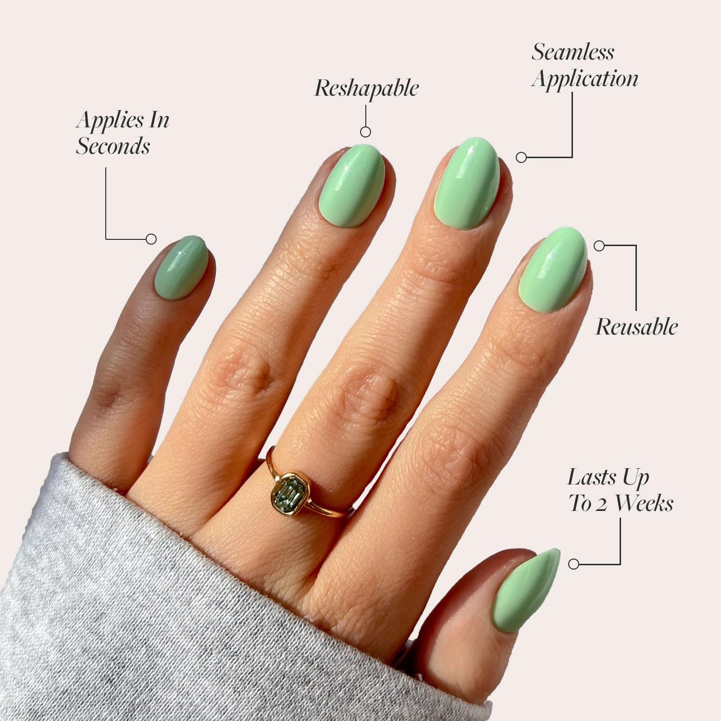 Glamnetic Press-On Nails - Mint Green | Pastel Green Short Oval Fake Nails | 15 Sizes - 30 Nail Kit with Glue and Remover