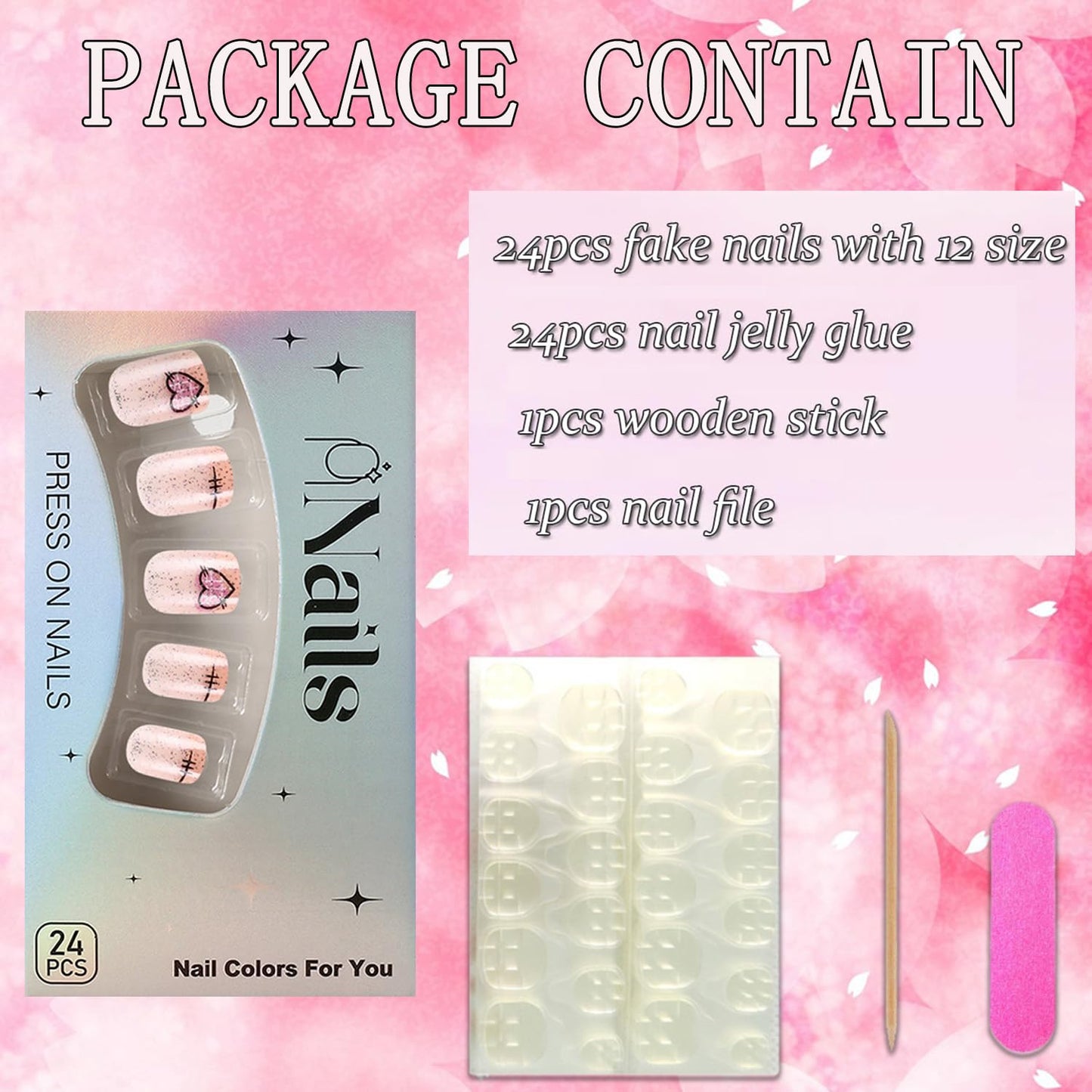 FIEONCIY Press on Nails Short Square Glossy Full Cover Acrylic Short Square False Nails with Heart Designs Artificial Square Fake Nails Glue ons Fingernails for Women Girls(YS505)