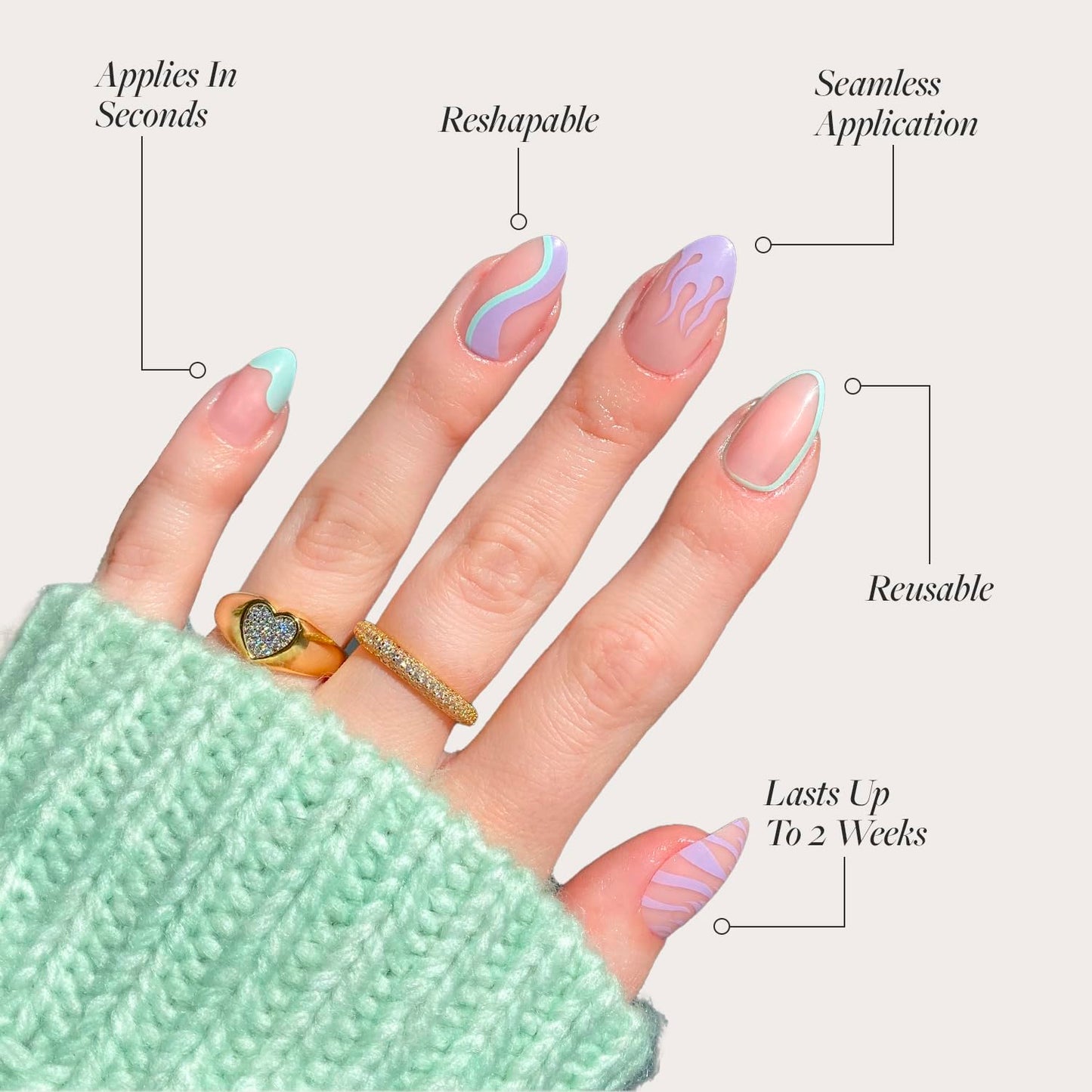 Glamnetic Press On Nails - Wild Card | Opaque UV Finish Short Pointed Almond Fake Nails, Salon Quality Pastel Nails in 12 Sizes - 24 Nail Kit with Glue