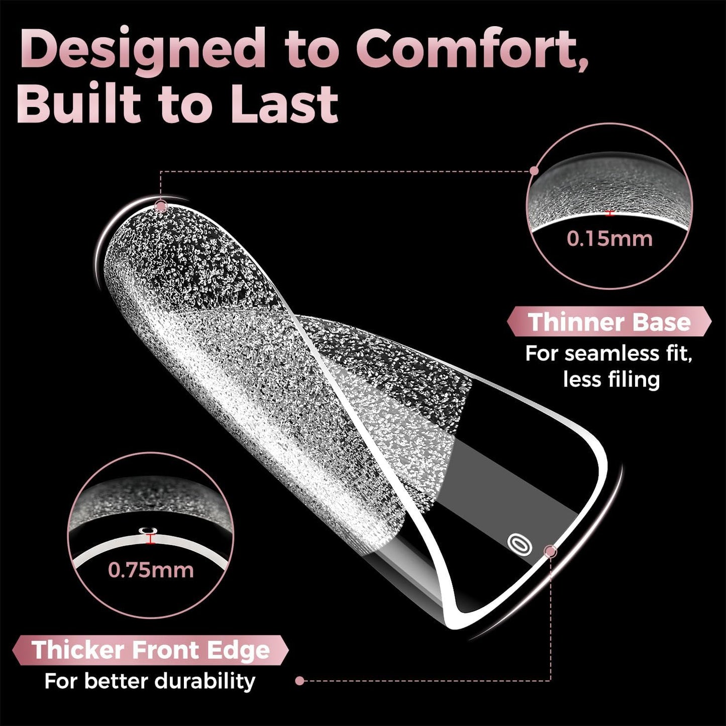 Luckyfairy Square Nail Tips: 240Pcs Short Squoval Soft Gel Tips, Pre-Etched Full Cover Gelly Fake Nails, No Filing Needed, Thin Cuticle & Thick Tip Clear Extension System for DIY Home Salon 12 Sizes