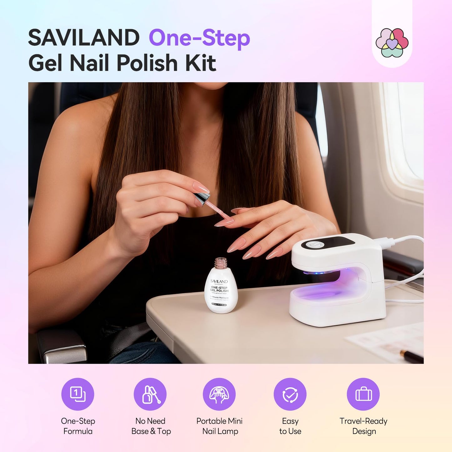 SAVILAND 3-in-1 Cat Eye Magnetic for Nail & One-Step Gel Nail Polish Kit: Sheer Jelly Nude 5-In-1 Gel Polish with U V Light