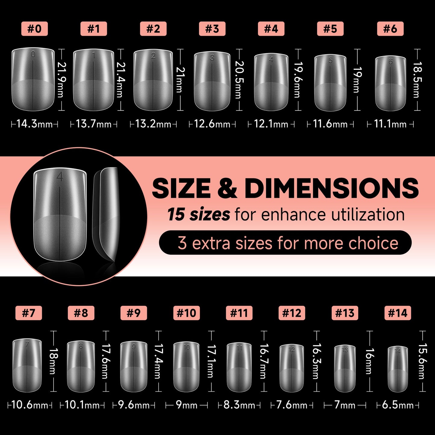UNA GELLA Short Square Nail Tips Pre-buff Soft Gel Nail Tips Matte Square False Nails Tips Acrylic Full Cover 504Pcs 15Sizes Gelly Press On Nails Fake Nails Tips for Nail Extension DIY Salon