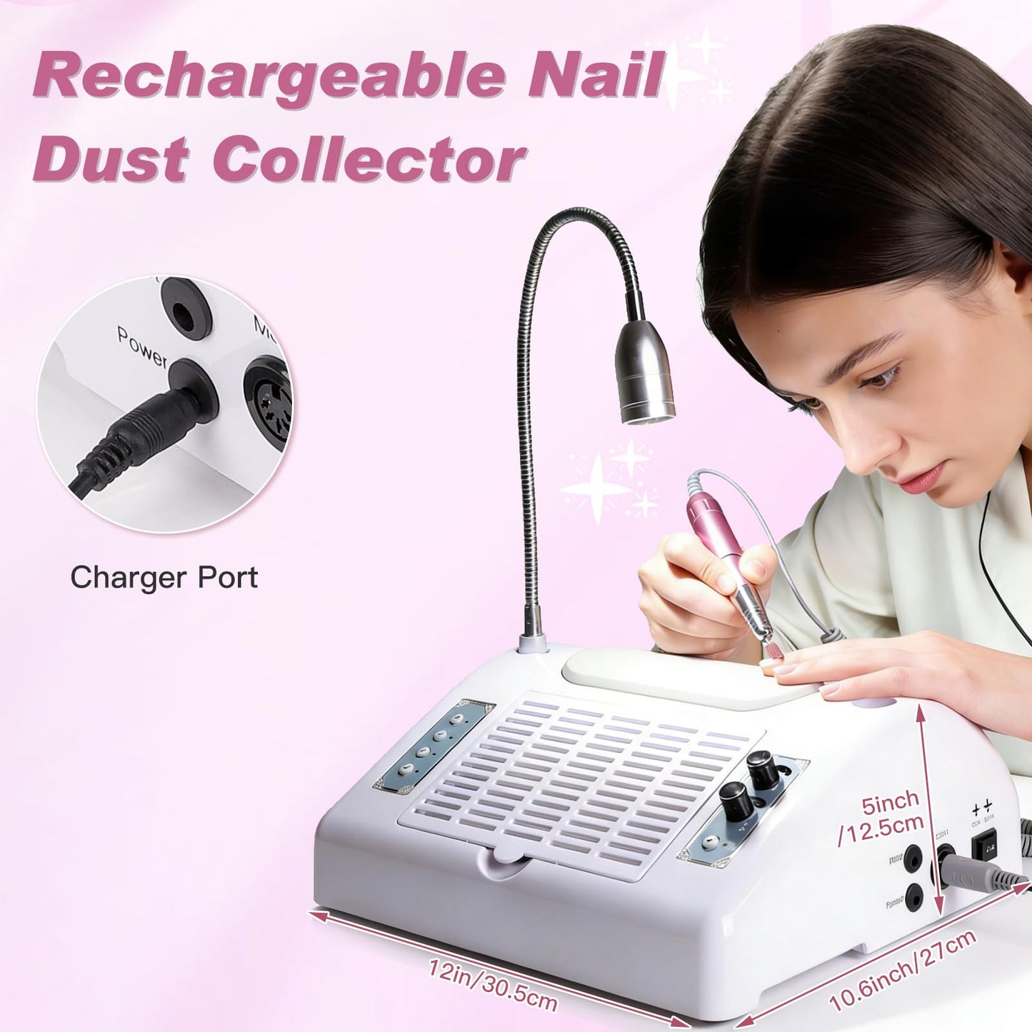 Biutee Nail Dust Collector 5 in 1 80W Nail Vacuum Dust Collector Extractor Professional 30000rpm Electric Nail Drill Machine with 48W/96W UV LED Nail Lamp Nail Art Tool With LED Light