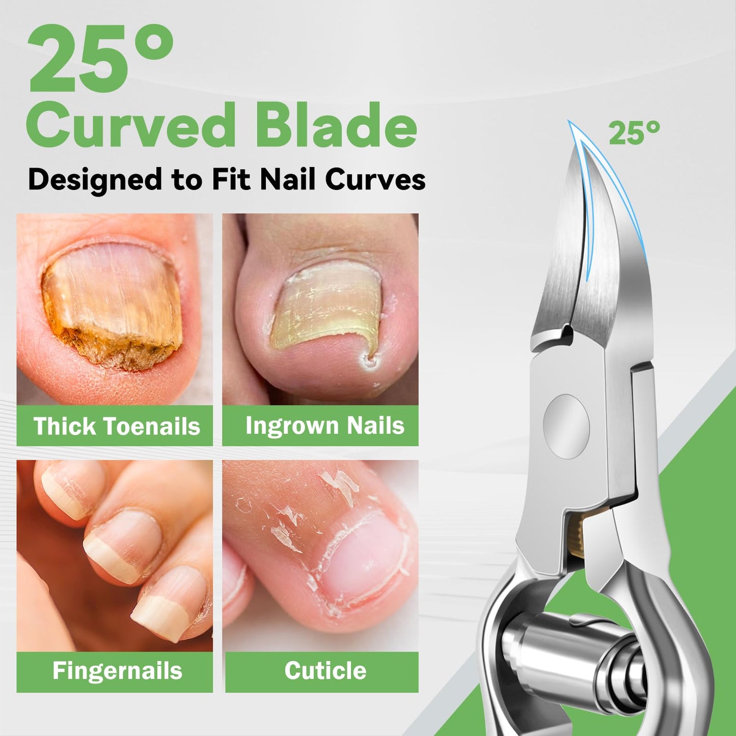 Podiatrist Ingrown Toenail Clippers for Thick Nails, Heavy Duty Toenail Clippers for Seniors with Long Handle, Professional Angled Slanted Nail Clippers for Men, Women, Adult, 3PCS