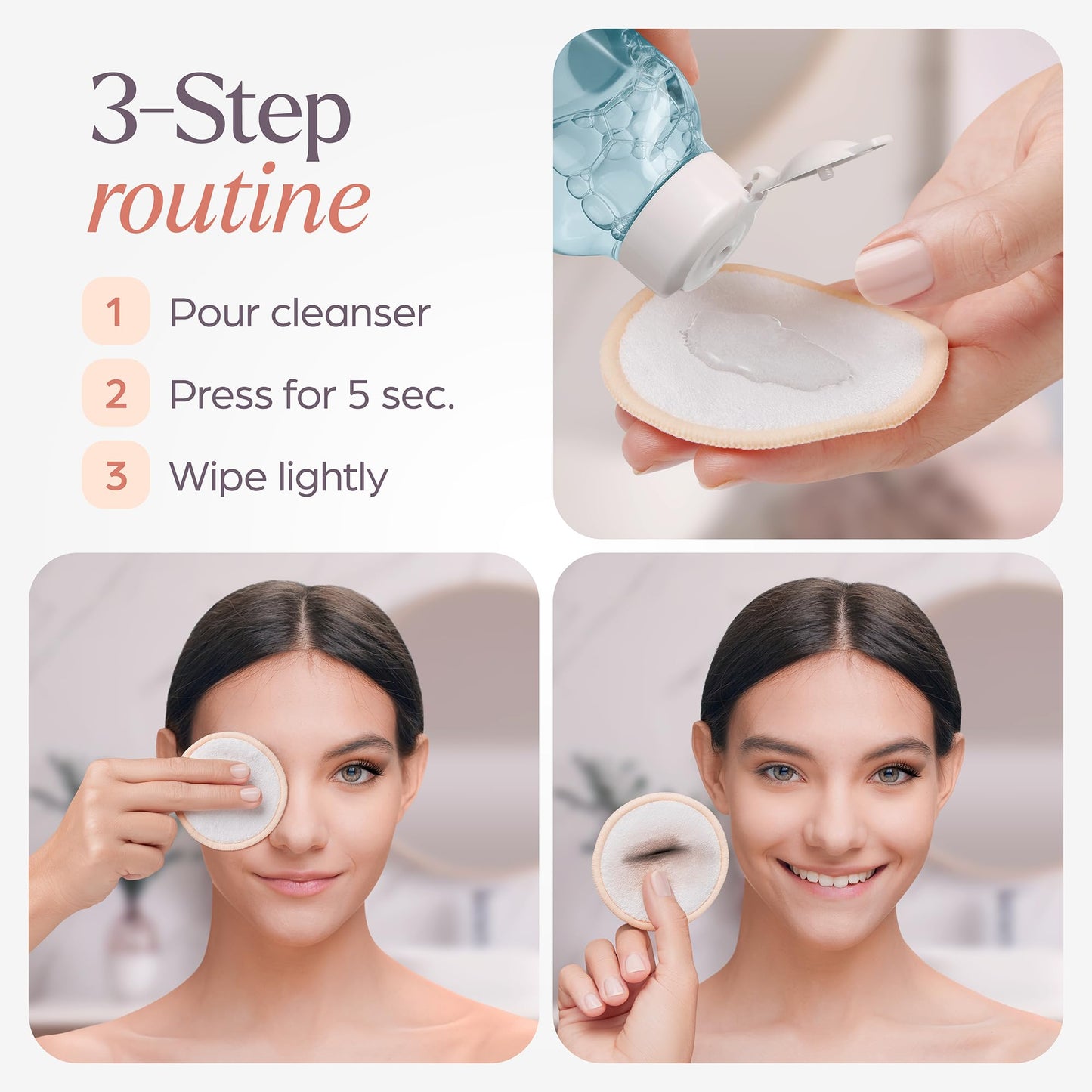 VIVAGO Reusable Cotton Rounds for Face - (20 Pack) Soft Reusable Makeup Remover Pads with Washable Drawstring Laundry Bag & Bamboo Holder - All Skin Type Skincare Set Facial Cleaning Cloth