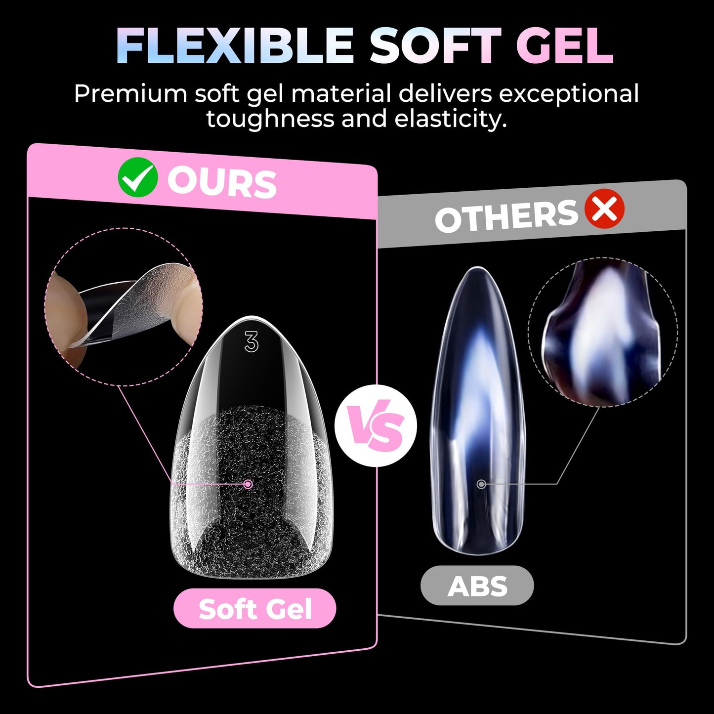 UNA GELLA Short Almond Nail Tips 15 Sizes 300PCS Pre-Etched Soft Gel Clear Nail Tips Easy DIY Salon Short Almond Press On Nails Snug Fit Acrylic Fake Tips Extensions Long-Lasting Hold
