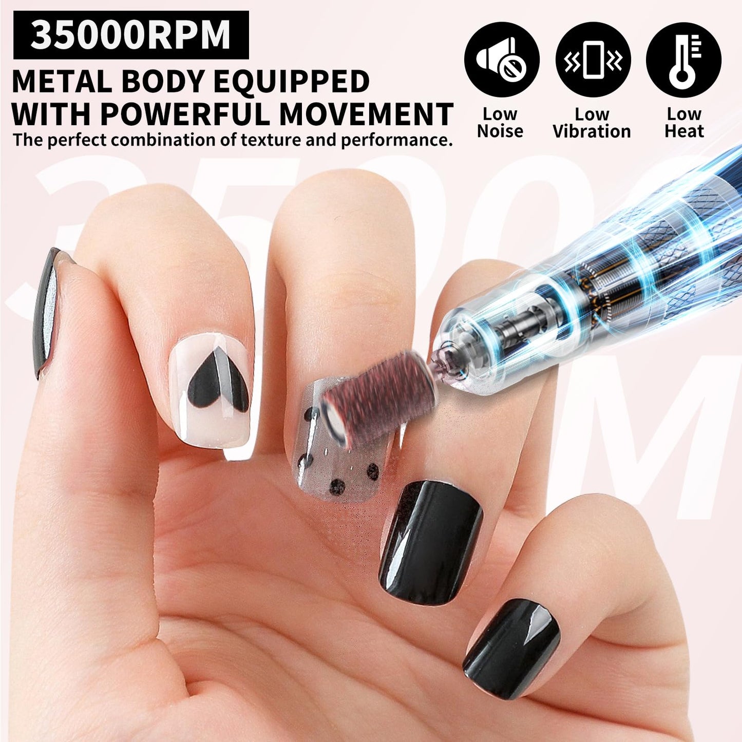 Moskany Professional Electric Nail Drill Kit Pink Portable Rechargeable Cordless Nail File Machine 35000 RPM with 7PCS Bits for Acrylic Gel Powder Nails Polish Pedicure Toenail Tool Salon Set