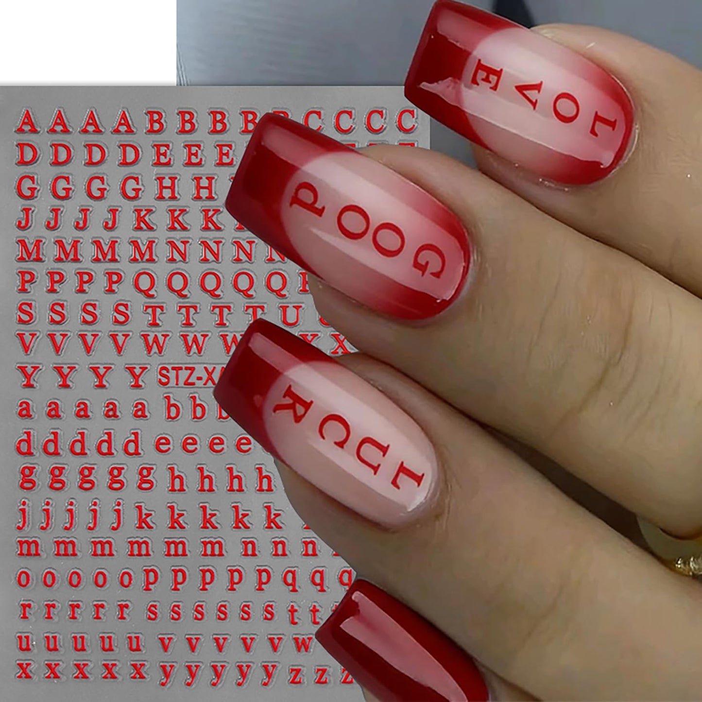 8 Sheets Letter Nail Stickers 3D Self-Adhesive English Alphabet Nail Decals Black White Gold Red Nail Stickers for Women Manicure Decorations