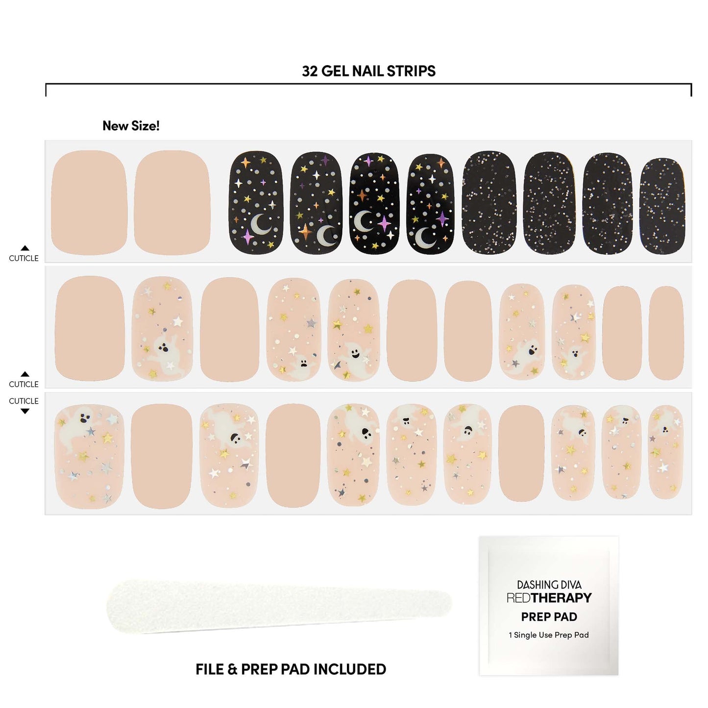 Dashing Diva Gloss Halloween Glow in The Dark Nail Strips - Boo Crew | UV Free, Long Lasting, Cute Halloween Gel Nail Stickers | Contains 32 Nail Wraps, 1 Prep Pad, 1 Nail File