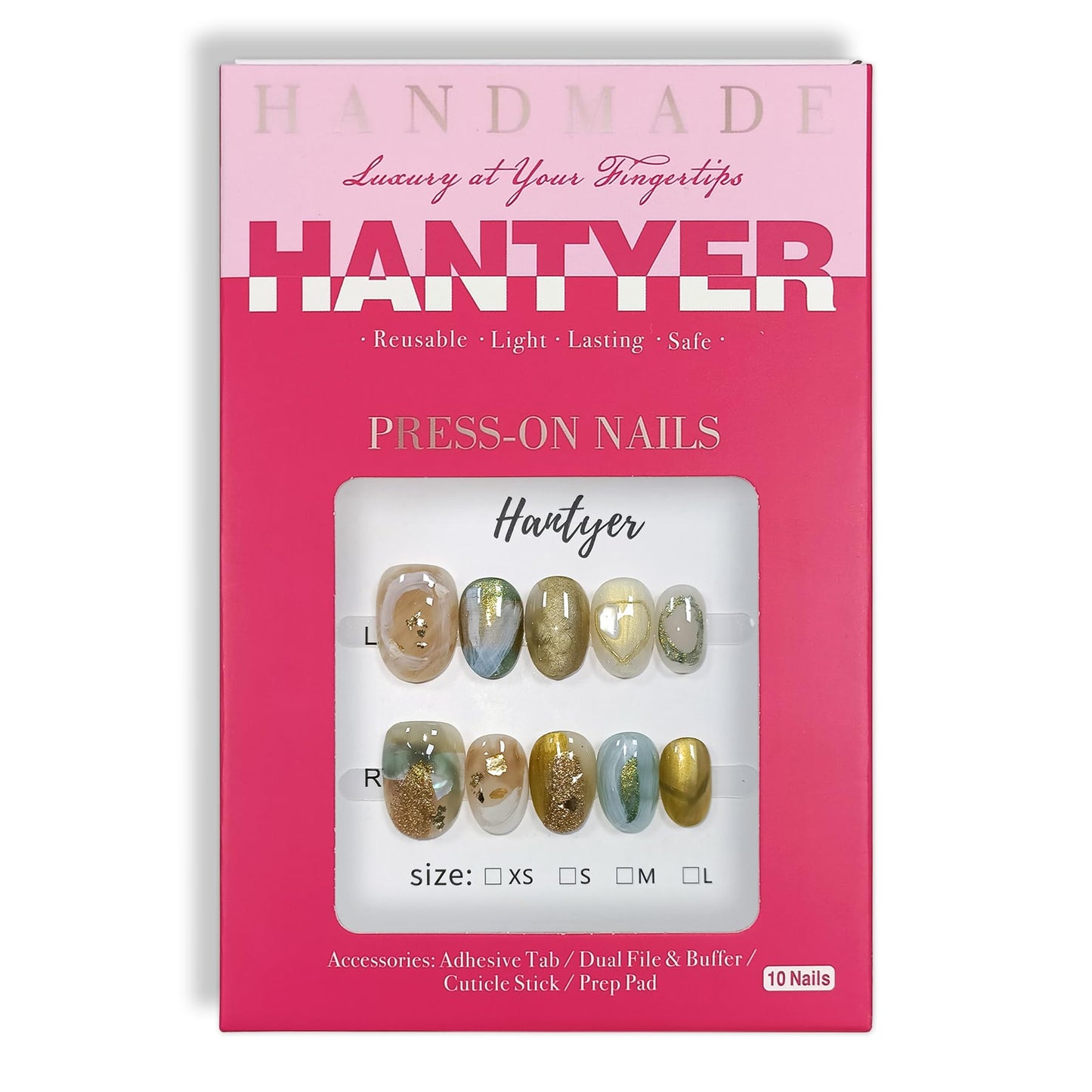 Hantyer Golden Ombre Press on Nails with 3D Glitter Flakes & Gold Foil, Short Oval Glossy Soft Glam Fake Nails, Reusable Elegant False Nails for Women Fall Winter Season Party, Size L