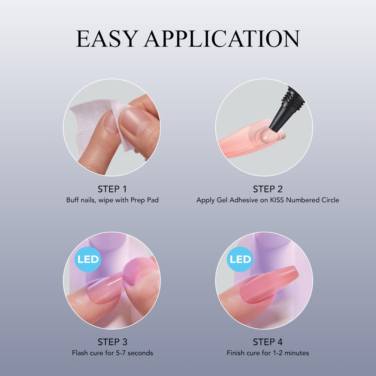 KISS Salon X-tend, Press-On Nails, Nail glue included, 'Words', Light White, Medium Size, Coffin Shape, Includes 30 Nails, 5Ml Led Soft Gel Adhesive, 1 Manicure Stick, 1 New Mini File, New Prep Pad