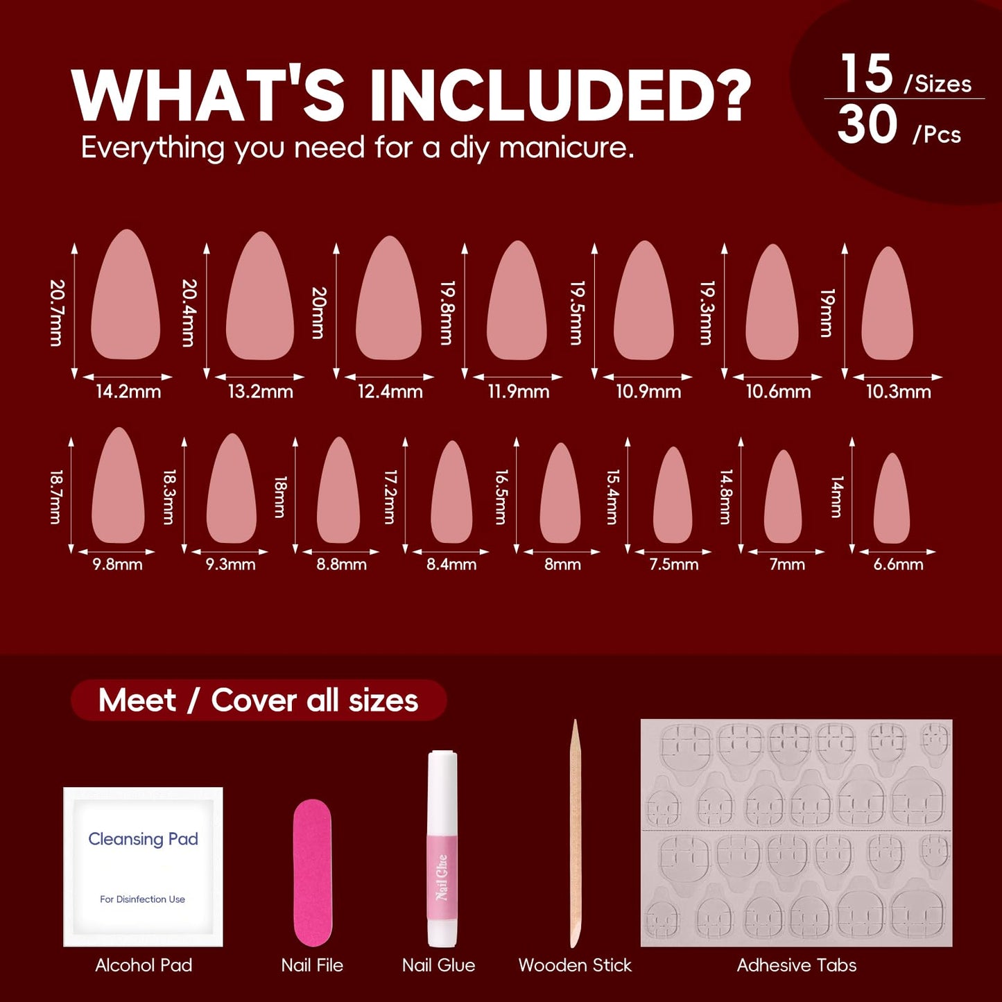 HOSAILY Red Cat Eye Press on Nails Almond, 24pcs Glitter Burgundy Fake Nails Short Stiletto, Winter Xmas Black Dark Red Glue on Nails Press ons, Glossy Shiny Bling Natural Stick on Nail for Women Gift