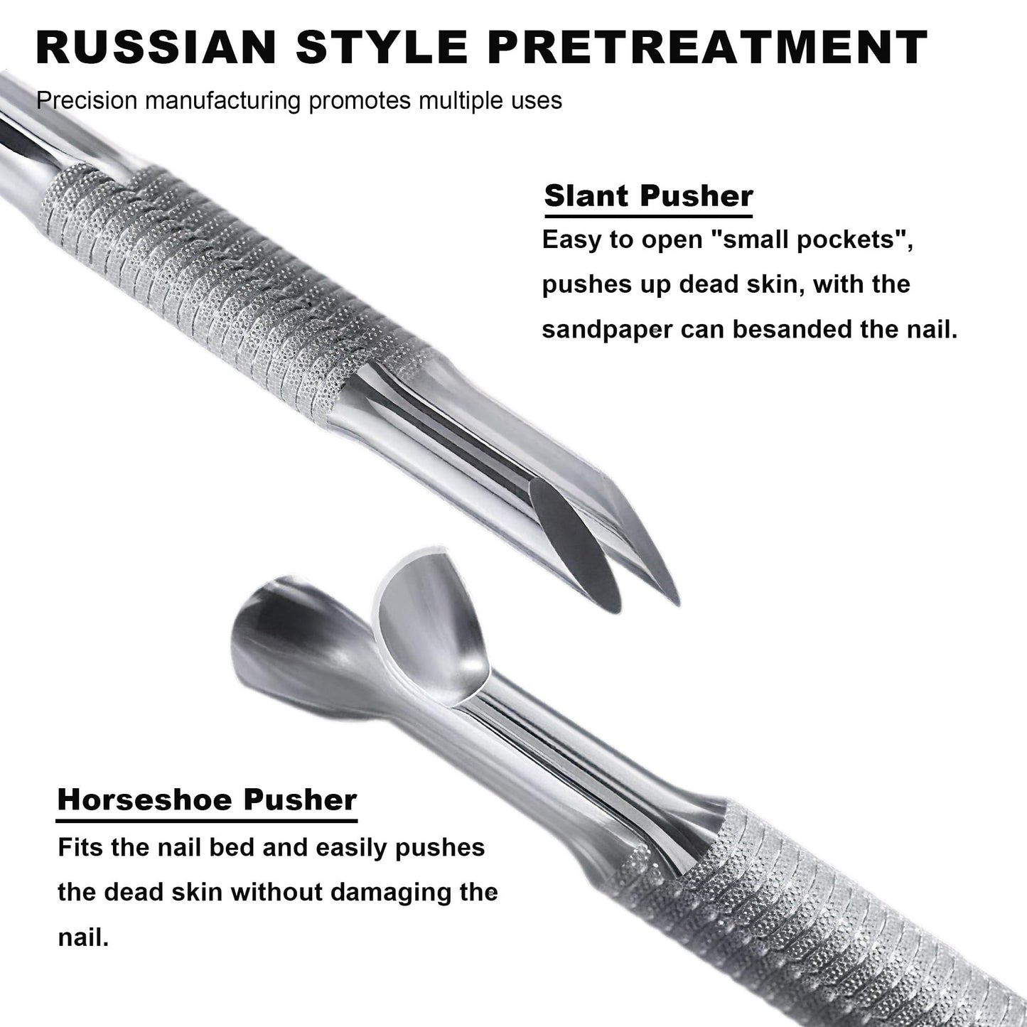 HaimiLiya Pre-treatment Horseshoe Cuticle Pusher and 100/150/180/240 Grit Sandpaper Sheets Nail Brush Set, Nail Care Nail Prep for Manicure Pedicure Nail Art