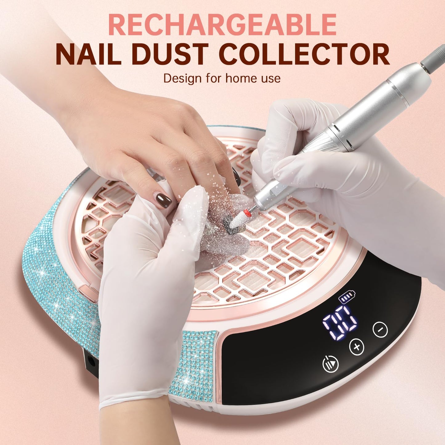 CHRISTINE SHELLY Nail Dust Collector, Cordless Dust Collector Nail Tech, Powerful Vacuum Fan Vent Dust Collector Extractor Dust Suction Machine for Acrylic Gel Polish,Salon & Home, Blue Diamond