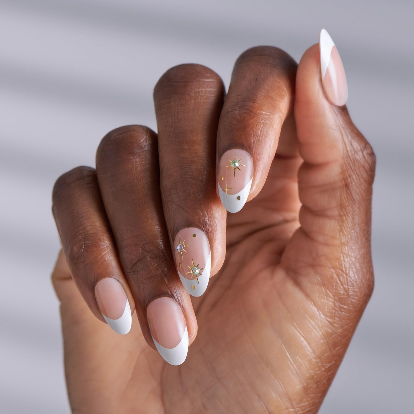 KISS imPRESS No Glue Mani Press On Nails, Design, 'Star player', White, Medium Size, Almond Shape, Includes 30 Nails, Prep Pad, Instructions Sheet, 1 Manicure Stick, 1 Mini File (Pack of 2)