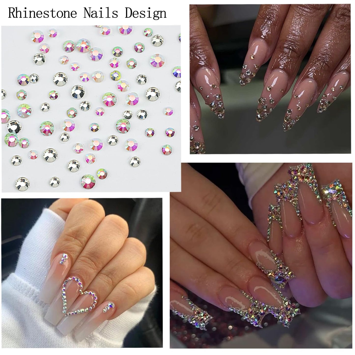 SEMATA Transparent Nail Rhinestones Charms Flatback AB Nail Gems Rhinestones Diamonds Mixed Size Nails Art Charms Stone Half Round Gold Silver Nails Art Accessories Decoration Design for Women