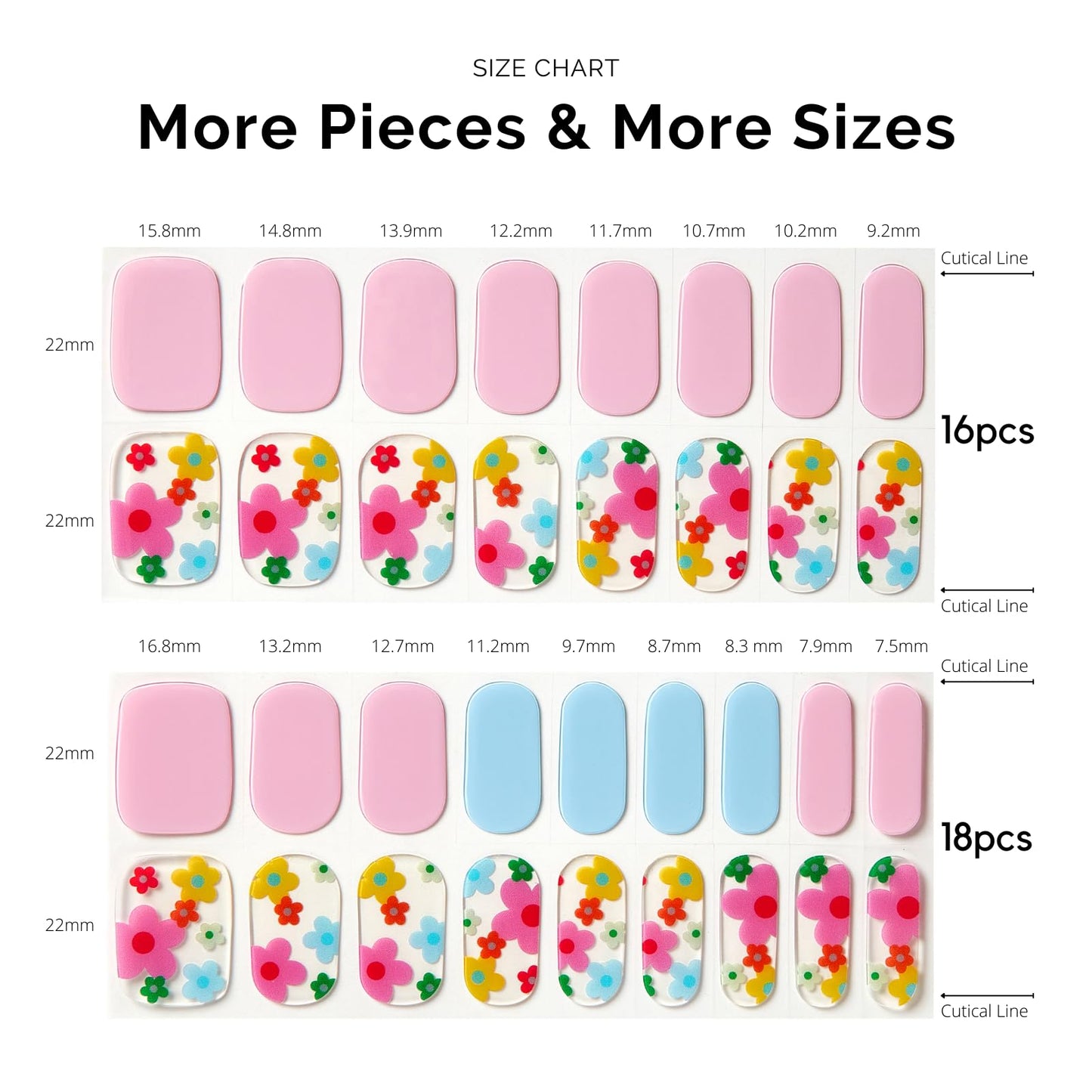 Semi Cured Gel Nail Strips - NAILOG 34 Pcs Floral Gel Nail Stickers Clear Extra Long Nail Wraps with Glossy Gel Finishing for Spring Summer, Petal Dance