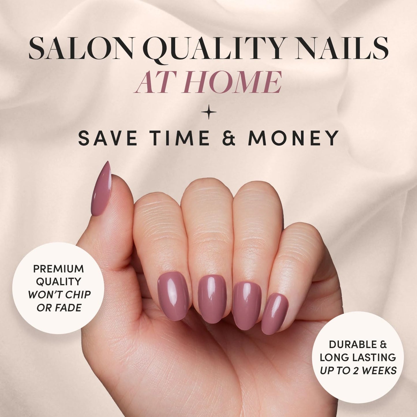 Glamnetic Press-On Nails Bundle - Frosted Cranberry, Goal Digger & Fall Mauve | Short Almond Fake Nails in Deep Red with Jelly Finish | Glossy, Semi-Transparent, Short Round Nails | Muted Blush Mauve