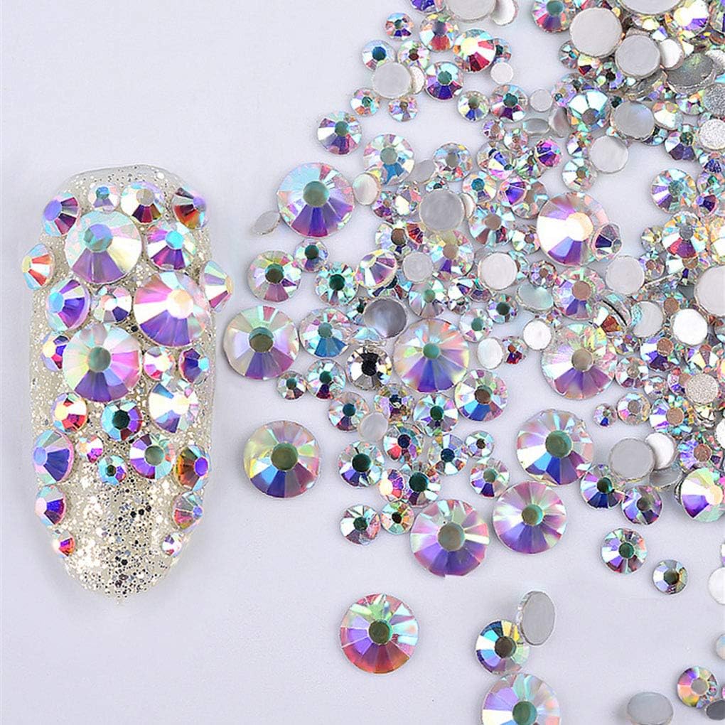 Flatback Rhinestones Nail Gems with Pickup Pencil and Tweezers, Silver Clear &Transparent AB Crystals Nail Charms Face gems, Glass Rhinestones for Nail Art Face Makeup and Manicure Decor