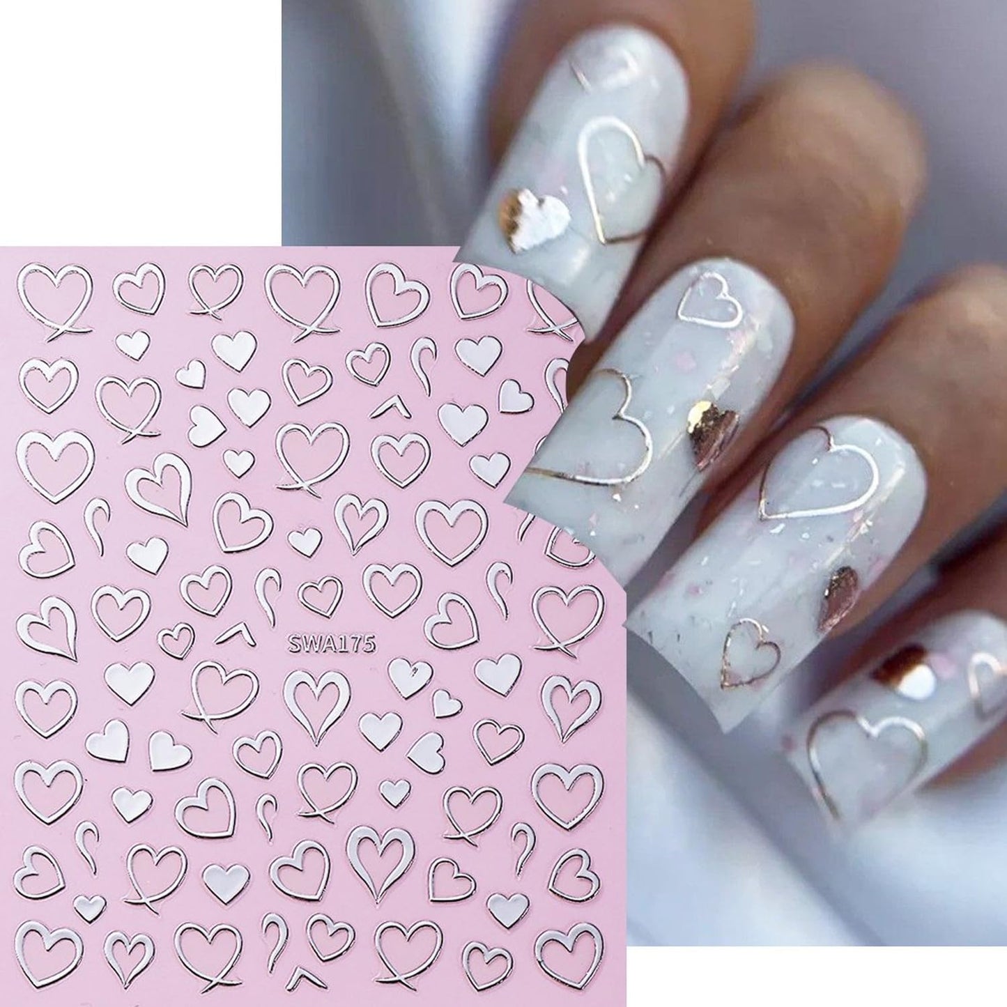 6Sheets Love Heart Nail Art Stickers Decals,3D Valentine's Heart Self-adhesive Nail Supplies Glitter Red Love Hollow Hearts Shaped Design French Nail Sticker for Women DIY Romantic Manicure Decoration