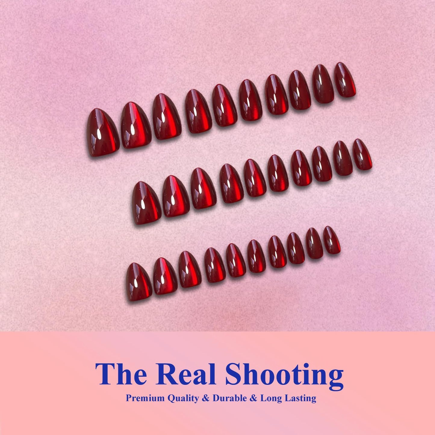 KQueenest Cat Eye Press On Nails Almond - Dark Red Press On Nails Medium Stiletto, 30 Pcs 15 Sizes Glitter Fake Nails Press ons, Upgrade Thick Quality, Reusable Glue on Nail for Women Goth Party