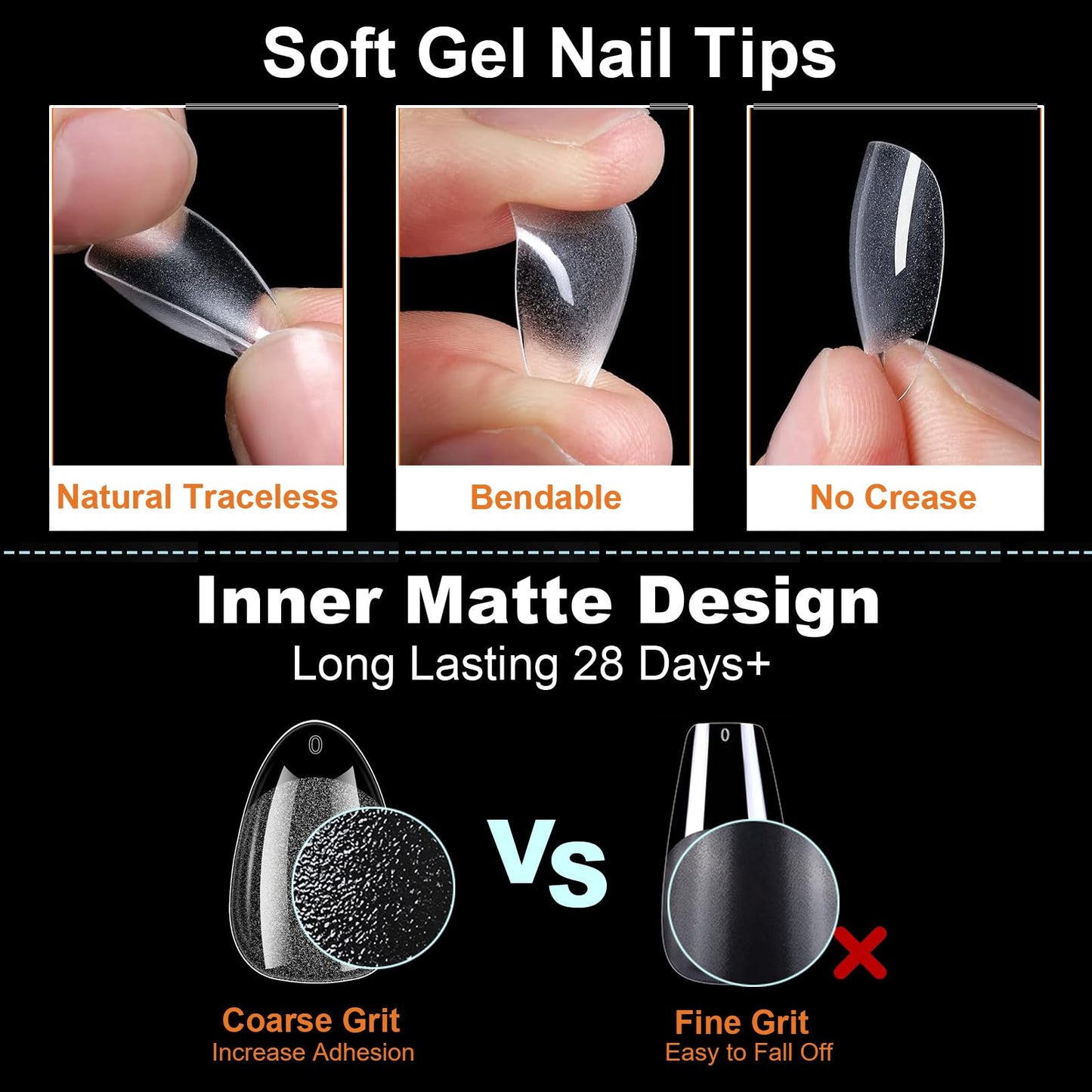 Extra Long & Extra Short Soft Gel Nail Tips Kit, Nail Extenstion Manicure Home Salon DIY Pre-shaped Clear Almond Square Stiletto Press On Nails, BlueZOO