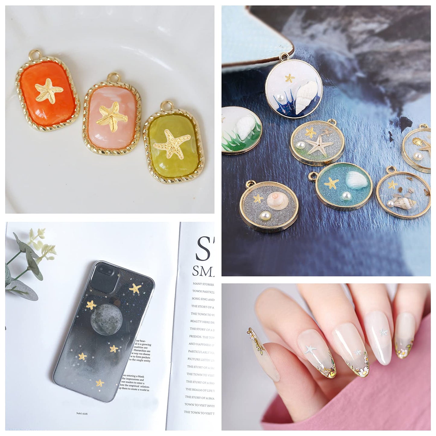 OLYCRAFT 180pcs Starfish Nail Charms Metal Cabochons Starfish Nail Art Decorations Brass Charms Gold Silver Nail Art Accessories Starfish Charms for Jewelry Making Nail Arts Decoration