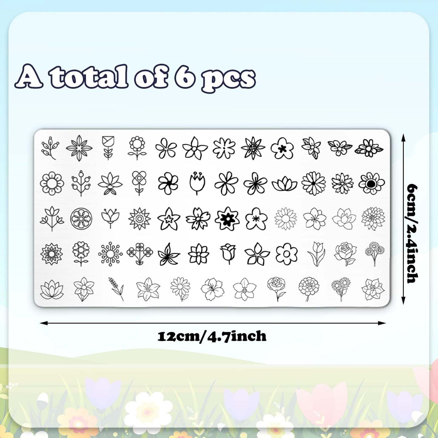 Whaline 6 Pcs Spring Summer Floral Nail Plates Stamping Set Flower Leaves Stamp Templates Nail Art Plates for DIY Print Manicure Salon Design