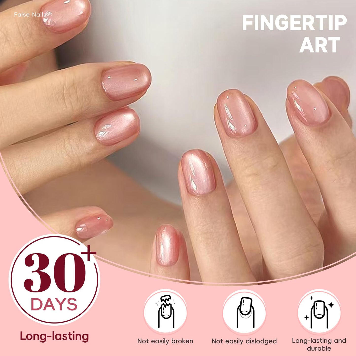 HOSAILY Nude Pink Cat Eye Press on Nails Short Square Fake Nails with Magnetic Shimmer Sparkle Design, 24pcs Glossy Soft Gel Glue on Nail Coffin, Salon Quality Stick on Nails Press Ons for Women