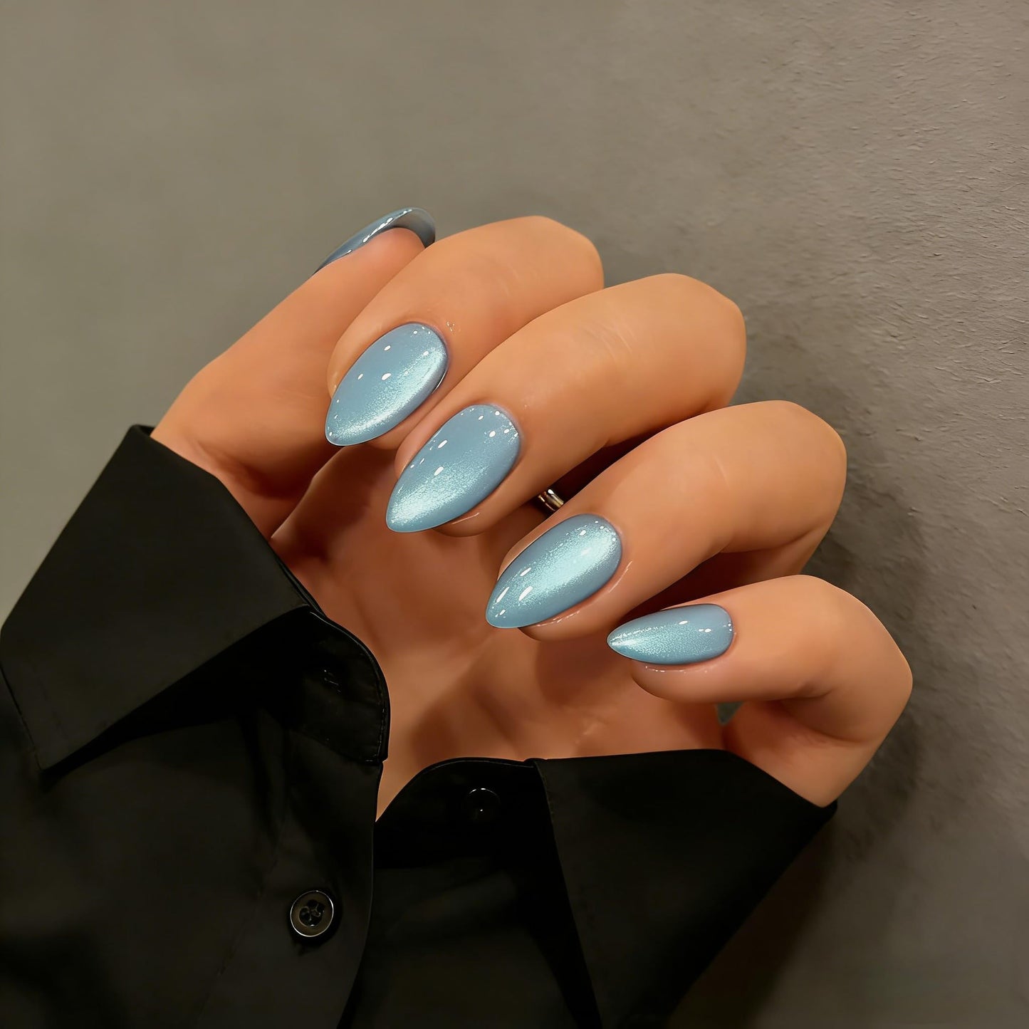 KQueenest Cat Eye Press On Nails Short Almond - Teal Green Press On Nails Short Stiletto, 32 Pcs 16 Sizes Glitter Fake Nails Press ons, Upgrade Thick Quality, Reusable Bling Glue on Nail for Women